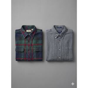 Lot of 2 VTG LL Bean Chamois Shirt & Hathaway Herringbone Flannel LRG Plaid Work